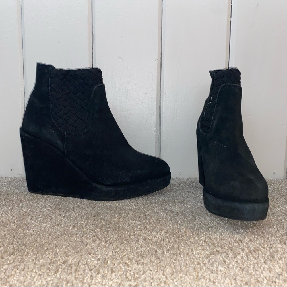 Suede Platform Wedge Criss Cross Design Booties